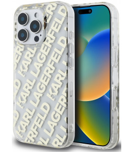 Skaidrus / auksinės spalvos dėklas Apple iPhone 16 Pro telefonui "Karl Lagerfeld IML Electroplated Repeated Logo Case"