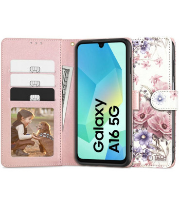 Atverčiamas dėklas Samsung Galaxy A16 4G / 5G telefonui "Tech-Protect Wallet Blossom Flower"