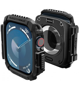 Juodas dėklas Apple Watch 10 / 11 (46 mm) laikrodžiui "Spigen Rugged Armor"