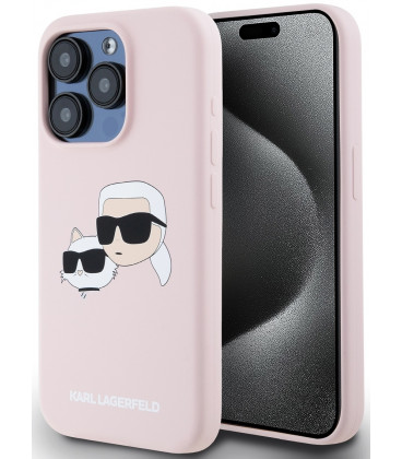 Rožinis dėklas Apple iPhone 15 Pro Max telefonui "Karl Lagerfeld Liquid Silicone Double Heads MagSafe Case"