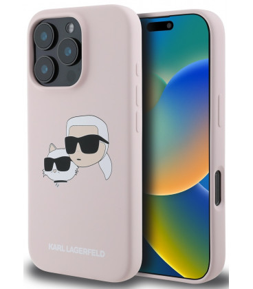 Rožinis dėklas Apple iPhone 16 Pro Max telefonui "Karl Lagerfeld Liquid Silicone Double Heads MagSafe Case"