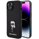 Juodas dėklas Apple iPhone 15 telefonui "Karl Lagerfeld Fixed Glitter Metal Ikonik Case"