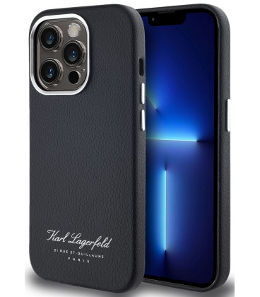 Juodas dėklas Apple iPhone 14 Pro telefonui "Karl Lagerfeld Grained PU Hotel RSG Case"