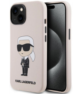 Rožinis dėklas Apple iPhone 15 telefonui "Karl Lagerfeld Liquid Silicone Ikonik NFT Case"