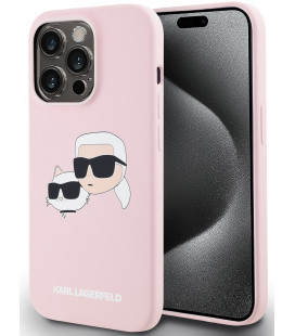 Rožinis dėklas Apple iPhone 14 Pro telefonui "Karl Lagerfeld Liquid Silicone Double Heads MagSafe Case"