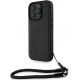 Juodas dėklas Apple iPhone 16 Pro telefonui "BMW Leather Signature and Strap Case"