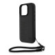 Juodas dėklas Apple iPhone 16 Pro telefonui "BMW Leather Signature and Strap Case"