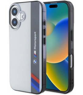 Pilkas dėklas Apple iPhone 16 telefonui "BMW IML Motorsport Vertical Stripe Case"