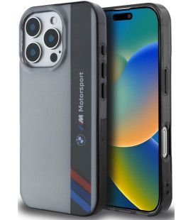 Pilkas dėklas Apple iPhone 16 Pro telefonui "BMW IML Motorsport Vertical Stripe Case"