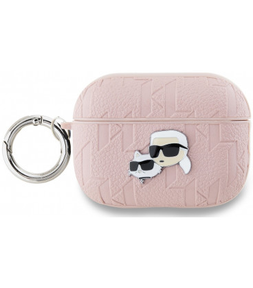 Rožinis dėklas Apple Airpods Pro 2 ausinėms "Karl Lagerfeld PU Embossed Karl and Choupette Heads Case"