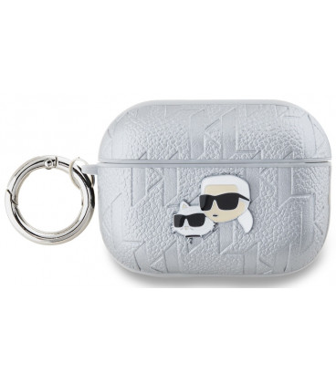 Sidabrinės spalvos dėklas Apple Airpods Pro 2 ausinėms "Karl Lagerfeld PU Embossed Karl and Choupette Heads Case"