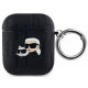 Juodas dėklas Apple Airpods 1 / 2 ausinėms "Karl Lagerfeld PU Embossed Karl and Choupette Heads Case"