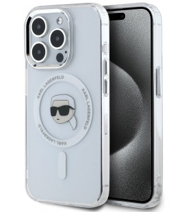 Skaidrus dėklas Apple iPhone 15 Pro telefonui "Karl Lagerfeld IML Karl Head Metal Frame MagSafe Case"