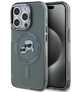 Juodas dėklas Apple iPhone 15 Pro Max telefonui "Karl Lagerfeld IML K&CH Heads Metal Frame MagSafe Case"