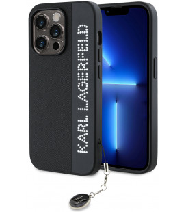 Juodas dėklas Apple iPhone 14 Pro telefonui "Karl Lagerfeld PU Saffiano Rhinestone Charm Case"