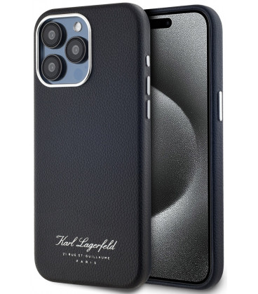 Juodas dėklas Apple iPhone 15 Pro telefonui "Karl Lagerfeld Grained PU Hotel RSG Case"