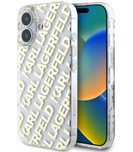 Skaidrus / auksinės spalvos dėklas Apple iPhone 16 telefonui "Karl Lagerfeld IML Electroplated Repeated Logo Case"