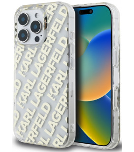 Skaidrus / auksinės spalvos dėklas Apple iPhone 16 Pro Max telefonui "Karl Lagerfeld IML Electroplated Repeated Logo Case"