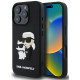 Juodas dėklas Apple iPhone 16 Pro telefonui "Karl Lagerfeld 3D Rubber Karl and Choupette Case"