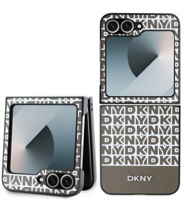Rudas dėklas Samsung Galaxy Z Flip 6 / 7 FE telefonui "DKNY PU Leather Repeat Pattern Bottom Stripe Case"