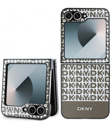 Rudas dėklas Samsung Galaxy Z Flip 6 telefonui "DKNY PU Leather Repeat Pattern Bottom Stripe Case"