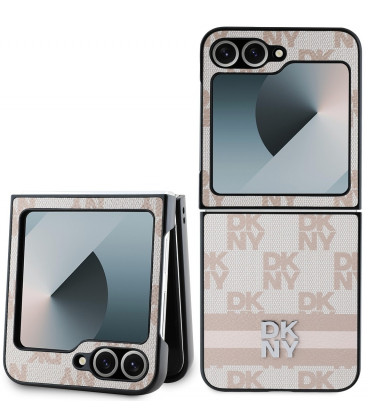 Rožinis dėklas Samsung Galaxy Z Flip 6 telefonui "DKNY PU Leather Checkered Pattern and Stripe Case"