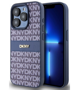 Mėlynas dėklas Apple iPhone 15 Pro telefonui "DKNY PU Leather Repeat Pattern Tonal Stripe Case"