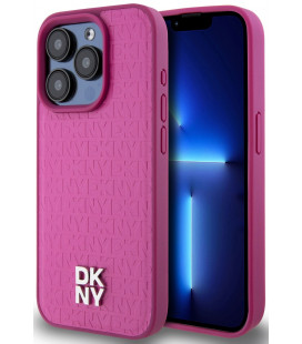 Rožinis dėklas Apple iPhone 15 Pro telefonui "DKNY PU Leather Repeat Pattern Stack Logo MagSafe Case"