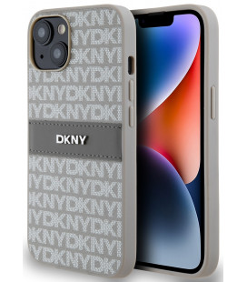 Pilkas dėklas Apple iPhone 14 telefonui "DKNY PU Leather Repeat Pattern Tonal Stripe Case"