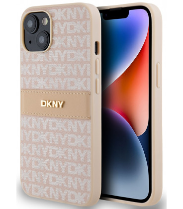 Rožinis dėklas Apple iPhone 14 telefonui "DKNY PU Leather Repeat Pattern Tonal Stripe Case"