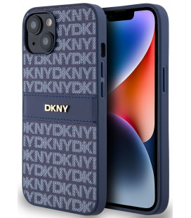 Mėlynas dėklas Apple iPhone 14 telefonui "DKNY PU Leather Repeat Pattern Tonal Stripe Case"