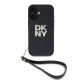 Juodas dėklas Apple iPhone 16 telefonui "DKNY PU Leather Stack Logo Wrist Strap Case"