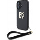 Juodas dėklas Apple iPhone 16 telefonui "DKNY PU Leather Stack Logo Wrist Strap Case"