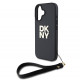 Juodas dėklas Apple iPhone 16 telefonui "DKNY PU Leather Stack Logo Wrist Strap Case"