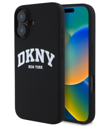 Juodas dėklas Apple iPhone 16 telefonui "DKNY Liquid Silicone Arch Logo MagSafe Case"