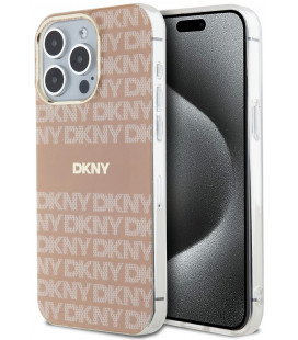 Rožinis dėklas Apple iPhone 15 Pro Max telefonui "DKNY PC/TPU Repeat Pattern Tonal Stripe Magsafe Case"