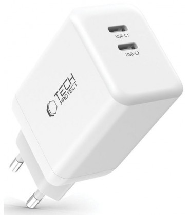 Baltas 2xUSB-C PD45W pakrovėjas "Tech-Protect NC45W-GAN 2-Port"