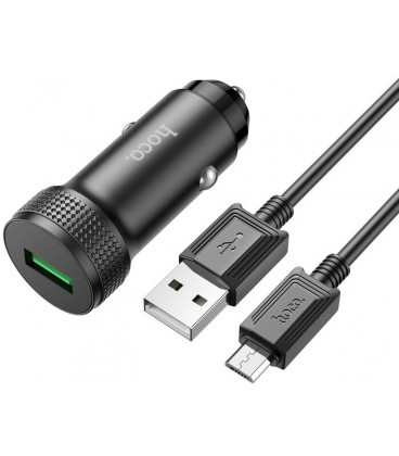 Juodas 1xUSB-A QC3.0 18W automobilinis pakrovėjas + USB-A - MicroUSB laidas "Hoco Z49A"