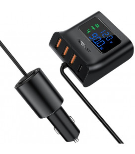 Juodas 3xUSB-A + 1xUSB-C 90W automobilinis pakrovėjas "Acefast B8 Car HUB"