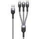 Pilkas USB-A - (USB-C + MicroUSB + Lightning) 120cm laidas "DUZZONA A3 3in1"