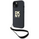 Juodas dėklas Apple iPhone 14 telefonui "DKNY PU Leather Stack Logo Wrist Strap Case"