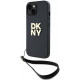 Juodas dėklas Apple iPhone 13 telefonui "DKNY PU Leather Stack Logo Wrist Strap Case"