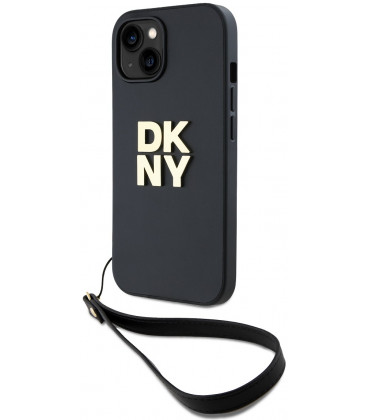 Juodas dėklas Apple iPhone 13 telefonui "DKNY PU Leather Stack Logo Wrist Strap Case"