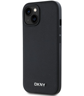 Juodas dėklas Apple iPhone 13 telefonui "DKNY PU Leather Silver Metal Logo Magsafe Case"