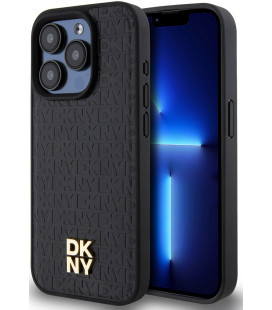 Juodas dėklas Apple iPhone 15 Pro Max telefonui "DKNY PU Leather Repeat Pattern Stack Logo MagSafe Case"