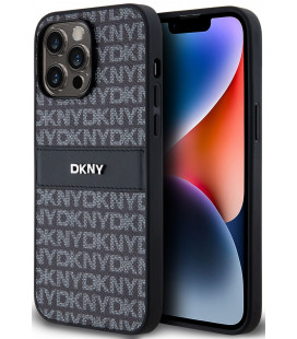 Juodas dėklas Apple iPhone 14 Pro telefonui "DKNY PU Leather Repeat Pattern Tonal Stripe Case"