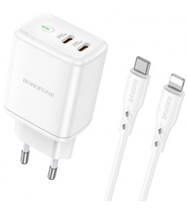 Baltas 35W 2xUSB-C pakrovėjas + USB-C - Lightning 100cm laidas "Borofone BN9"