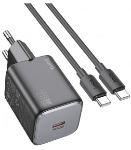 Juodas PD20W 1xUSB-C pakrovėjas + USB-C - USB-C 100cm laidas "Hoco N40"