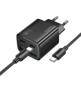 Juodas PD30W 2xUSB-A + 2xUSB-C pakrovėjas + USB-C - USB-C 100cm laidas "Hoco N56"