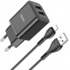 Juodas 2.1A 2xUSB-A pakrovėjas + USB-A - Lightning 100cm laidas "Hoco N25"